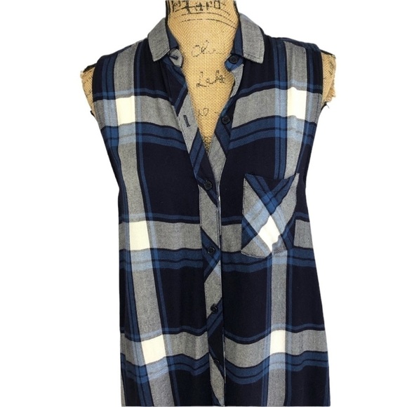 Rails Long Boho Plaid Tunic Top High Low Blue Size Small - Picture 5 of 13